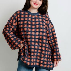 Checkered Sweater Orange and Blue Vinnie Louise Butter Melon medium Auburn NWT